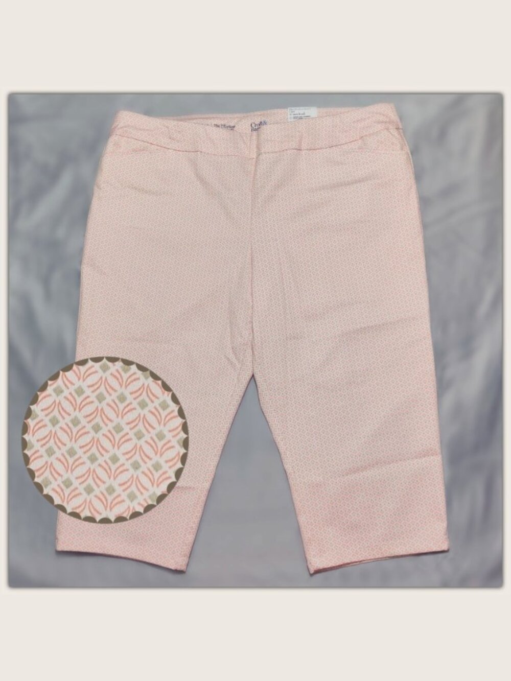 NWT Croft & Barrow Effortless Stretch Capri Pants Peach Taupe White Women's 22W